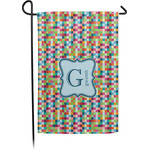 Retro Pixel Squares Small Garden Flag - Single Sided w/ Name and Initial