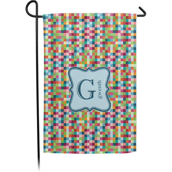 Custom Retro Pixel Squares Small Garden Flag - Single Sided w/ Name and Initial