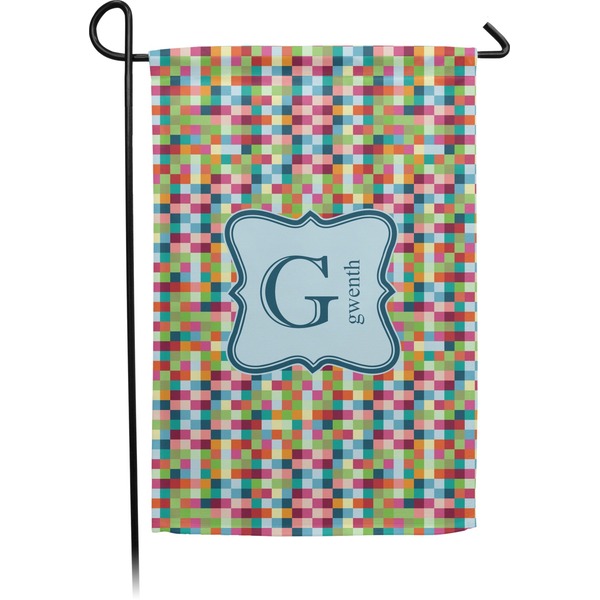 Custom Retro Pixel Squares Small Garden Flag - Double Sided w/ Name and Initial