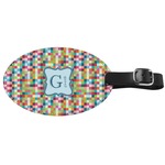 Retro Pixel Squares Genuine Leather Oval Luggage Tag (Personalized)