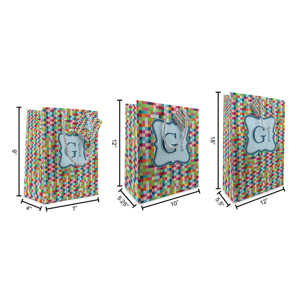 Retro Pixel Squares Gift Bags - All Sizes - Dimensions
