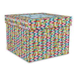 Retro Pixel Squares Gift Box with Lid - Canvas Wrapped - Large (Personalized)