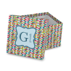 Retro Pixel Squares Gift Box with Lid - Canvas Wrapped (Personalized)