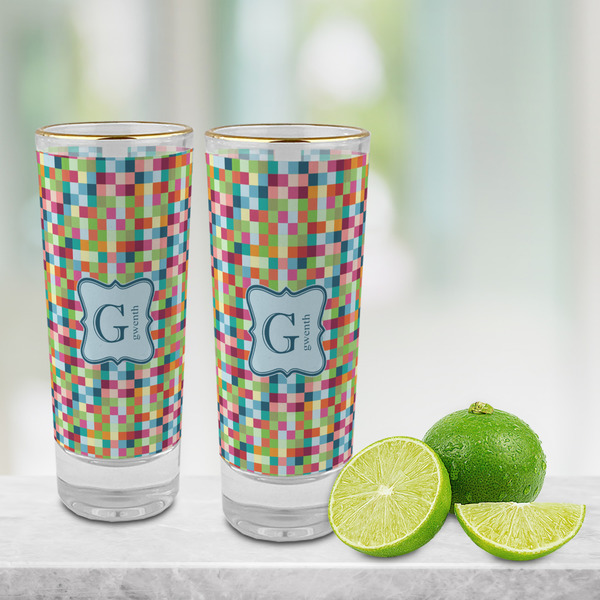 Retro Pixel Squares Glass Shot Glass - 2 oz - LIFESTYLE