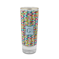 Retro Pixel Squares 2 oz Shot Glass - Glass with Gold Rim (Personalized)