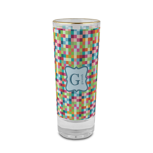 Custom Retro Pixel Squares 2 oz Shot Glass - Glass with Gold Rim (Personalized)