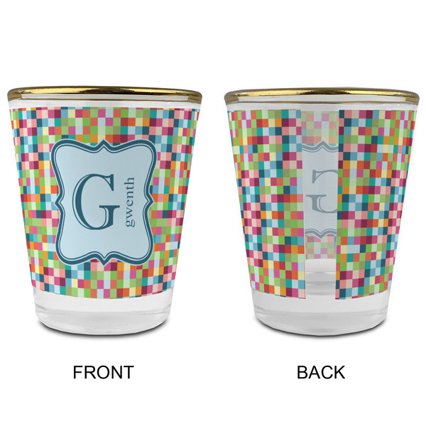 Retro Pixel Squares Glass Shot Glass - with gold rim - APPROVAL