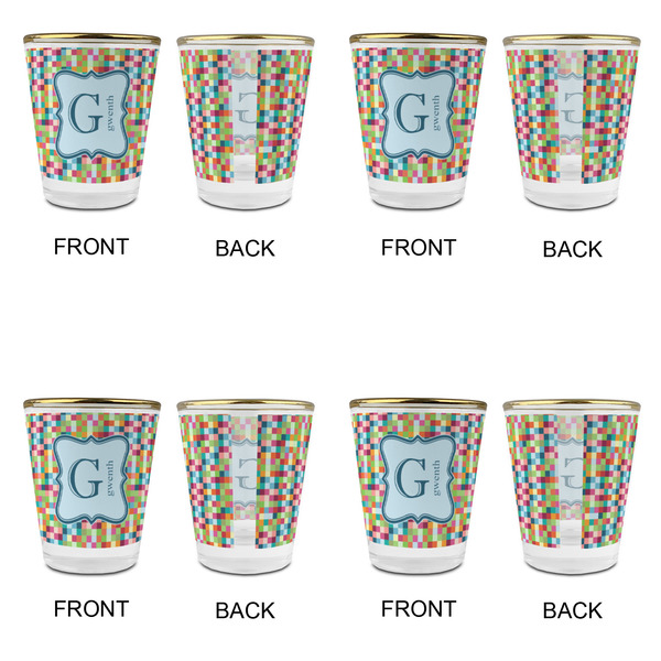 Retro Pixel Squares Glass Shot Glass - with gold rim - Set of 4 - APPROVAL