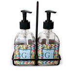Retro Pixel Squares Glass Soap & Lotion Bottle Set (Personalized)