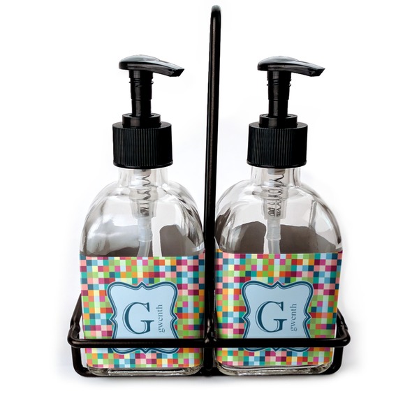 Custom Retro Pixel Squares Glass Soap & Lotion Bottles (Personalized)
