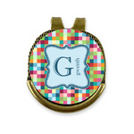 Retro Pixel Squares Golf Ball Marker - Hat Clip - Gold