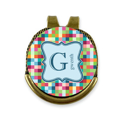 Retro Pixel Squares Golf Ball Marker - Hat Clip - Gold