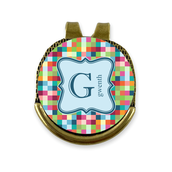 Custom Retro Pixel Squares Golf Ball Marker - Hat Clip - Gold