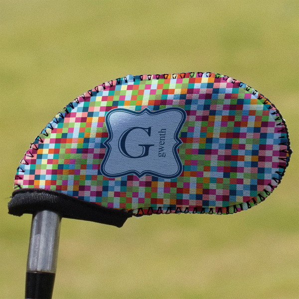 Custom Retro Pixel Squares Golf Club Iron Cover (Personalized)