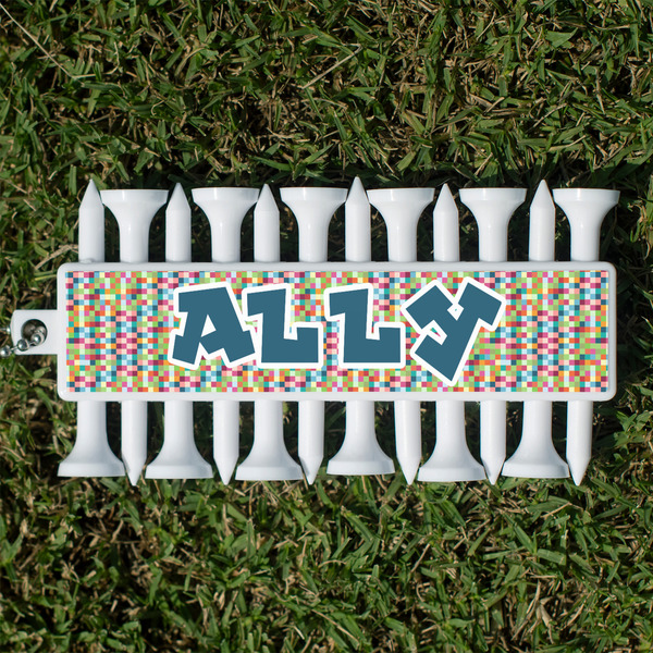 Retro Pixel Squares Golf Tees & Ball Markers Set - Front