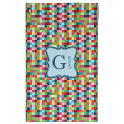 Retro Pixel Squares Golf Towel - Poly-Cotton Blend w/ Name and Initial