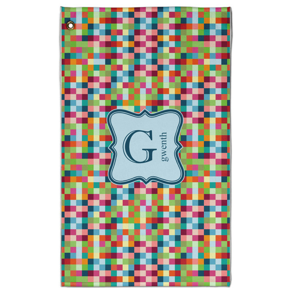 Custom Retro Pixel Squares Golf Towel - Poly-Cotton Blend - Large w/ Name and Initial