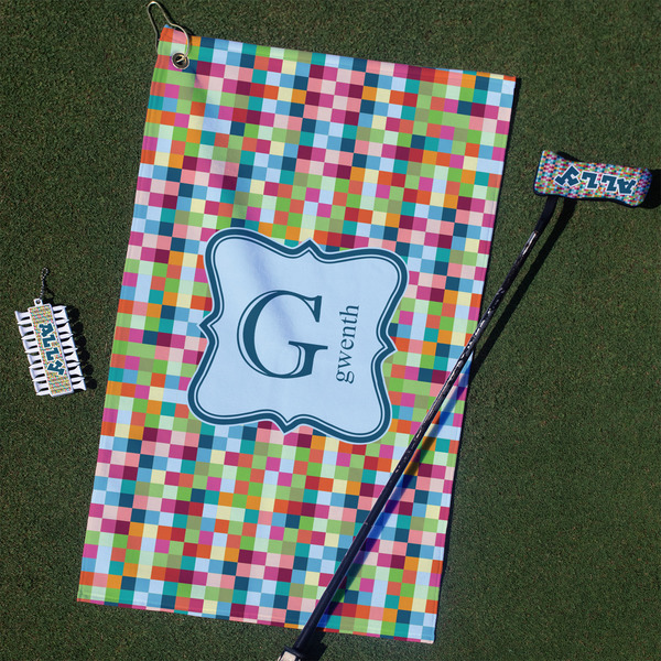Custom Retro Pixel Squares Golf Towel Gift Set (Personalized)