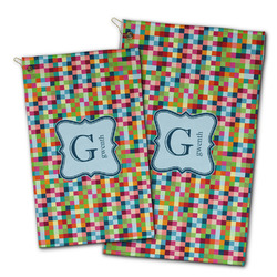 Retro Pixel Squares Golf Towel - Poly-Cotton Blend w/ Name and Initial