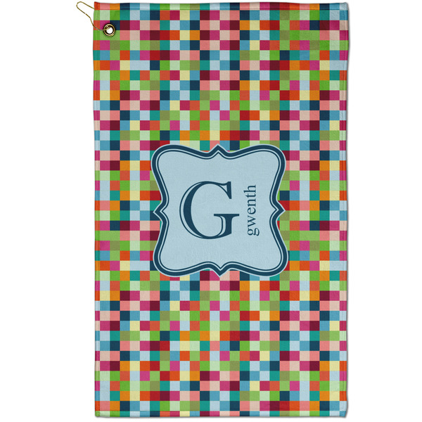 Custom Retro Pixel Squares Golf Towel - Poly-Cotton Blend - Small w/ Name and Initial