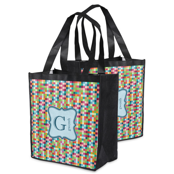 Retro Pixel Squares Grocery Bag - MAIN