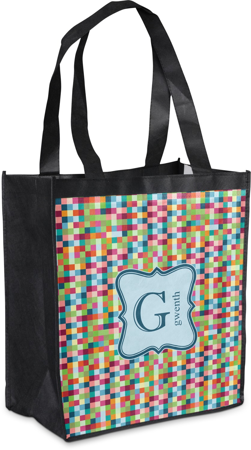 Retro Pixel Squares Grocery Bag (Personalized) - YouCustomizeIt
