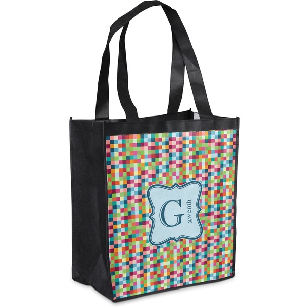 Custom Retro Pixel Squares Grocery Bag (Personalized)