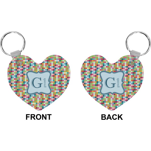 Retro Pixel Squares Heart Keychain (Front + Back)