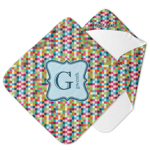 Custom Retro Pixel Squares Hooded Baby Towel (Personalized)