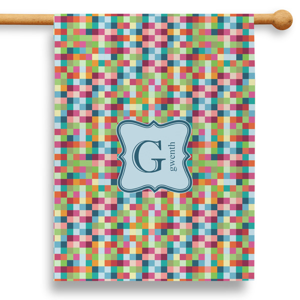 Custom Retro Pixel Squares 28" House Flag - Double Sided (Personalized)