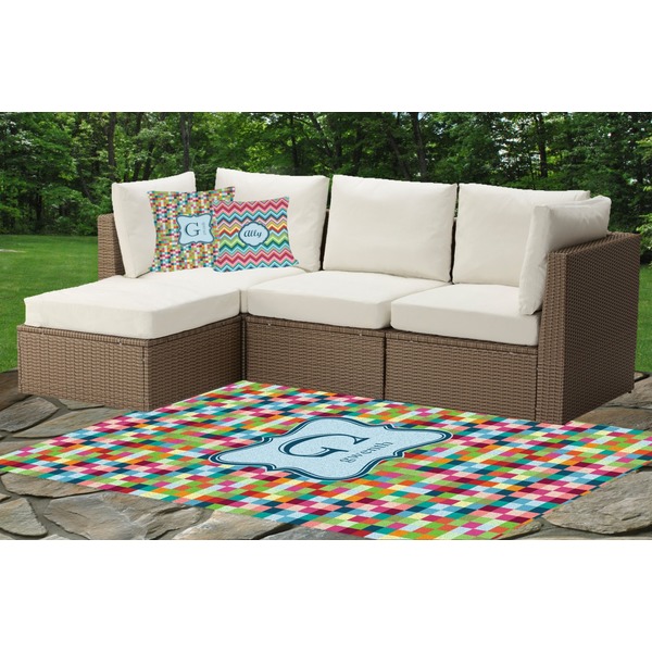 Retro Pixel Squares Outdoor Mat & Cushions
