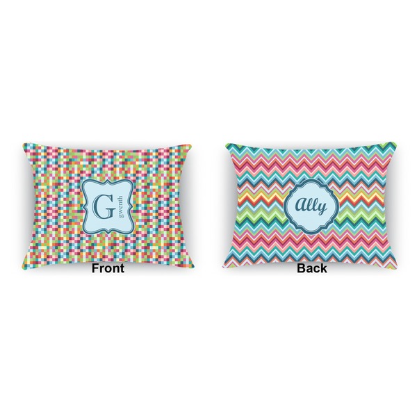 Retro Pixel Squares  Indoor Rectangular Burlap Pillow (Front and Back)