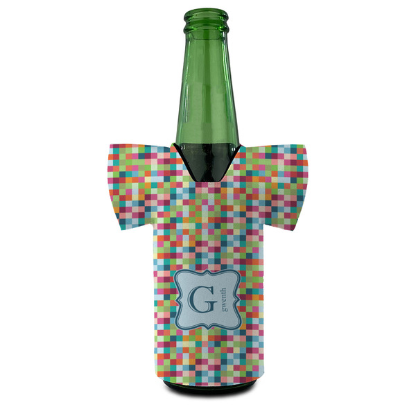 Retro Pixel Squares Jersey Bottle Cooler - FRONT (on bottle)