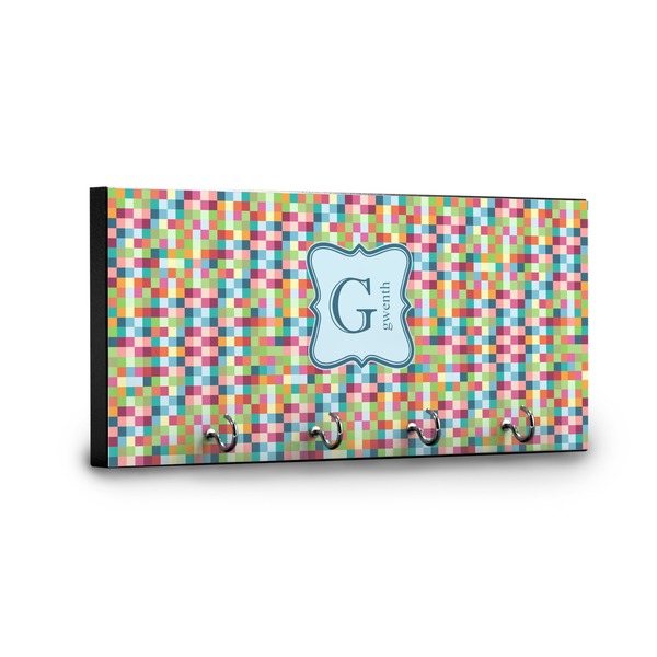 Retro Pixel Squares Key Hanger - Front View with Hooks