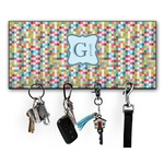Retro Pixel Squares Key Hanger w/ 4 Hooks w/ Name and Initial