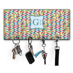 Retro Pixel Squares Key Hanger w/ 4 Hooks w/ Name and Initial