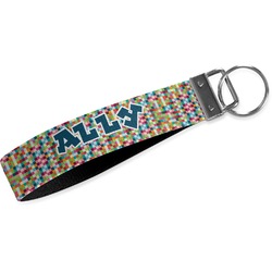 Retro Pixel Squares Webbing Keychain Fob - Large (Personalized)