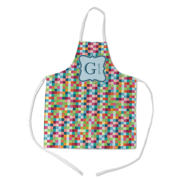 Custom Retro Pixel Squares Kid's Apron w/ Name and Initial