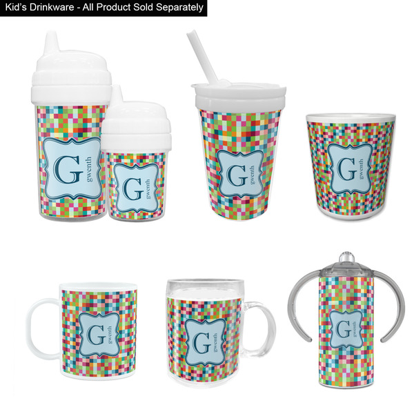 Retro Pixel Squares Kid's Drinkware - Customized & Personalized