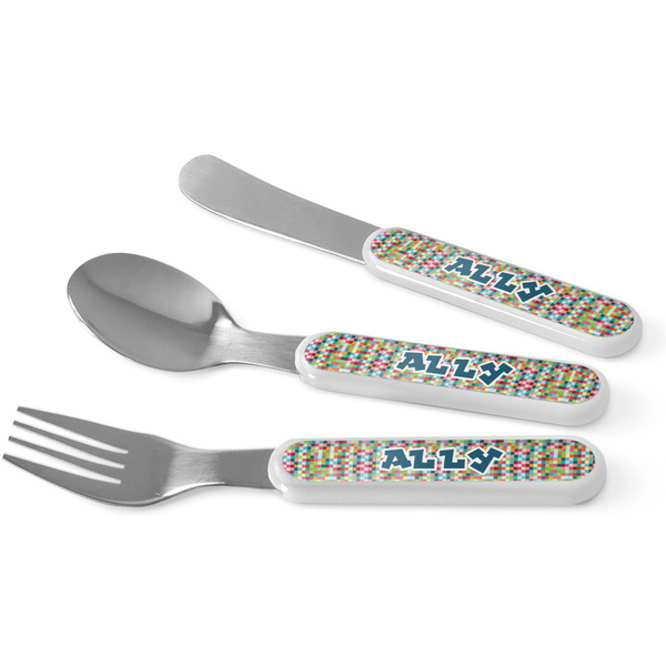 Custom Retro Pixel Squares Kid's Flatware (Personalized)