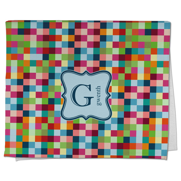 Custom Retro Pixel Squares Kitchen Towel - Poly Cotton w/ Name and Initial