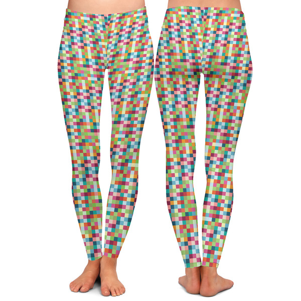 Retro Pixel Squares Ladies Leggings - Front and Back