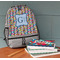 Retro Pixel Squares Large Backpack - Gray - On Desk