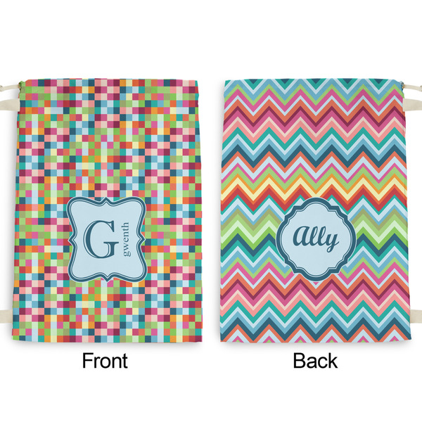 Retro Pixel Squares Large Laundry Bag - Front & Back View