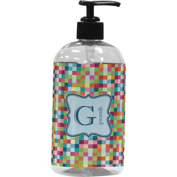 Custom Retro Pixel Squares Plastic Soap / Lotion Dispenser (16 oz - Large - Black) (Personalized)