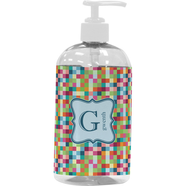 Custom Retro Pixel Squares Plastic Soap / Lotion Dispenser (16 oz - Large - White) (Personalized)