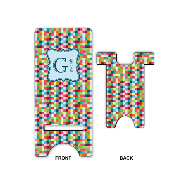 Retro Pixel Squares Large Phone Stand - Front & Back