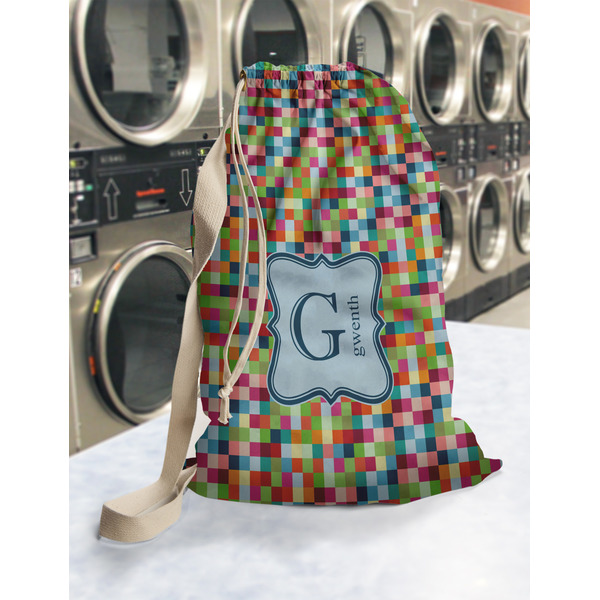 Retro Pixel Squares Laundry Bag in Laundromat