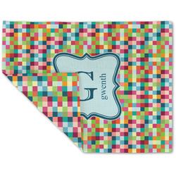 Retro Pixel Squares Double-Sided Linen Placemat - Single w/ Name and Initial