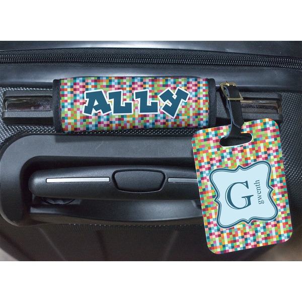 Retro Pixel Squares Luggage Wrap & Tag